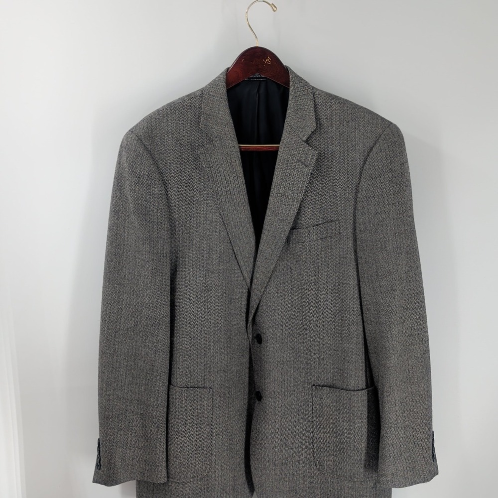 Nautica Notched Lapel 2-Button Front Wool Sport Coat Blazer Gray Herringbone 44L - Picture 2 of 9